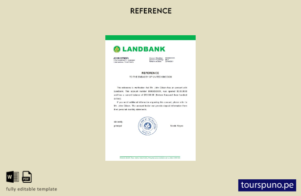 Plantilla de referencia del Banco de Tierras de Filipinas lista para imprimir